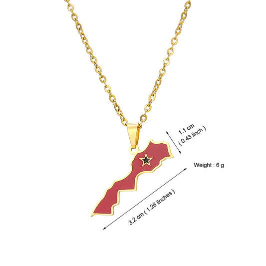 âšđČđŠ Collier ChaĂźne + Pendentif Maroc en Acier Inoxydable aux Couleurs du Drapeau