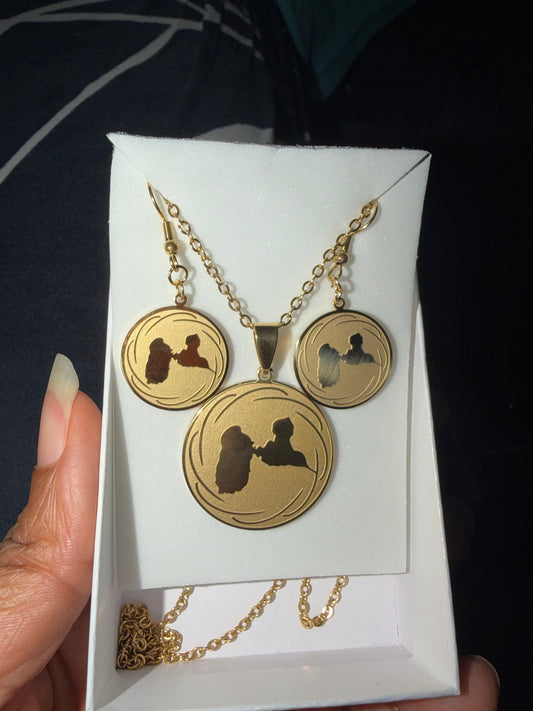 ✨ Ensemble de Parure Bijoux en Acier Inoxydable – Collier + Boucles d’Oreilles coffret « Pièce » Caraïbes