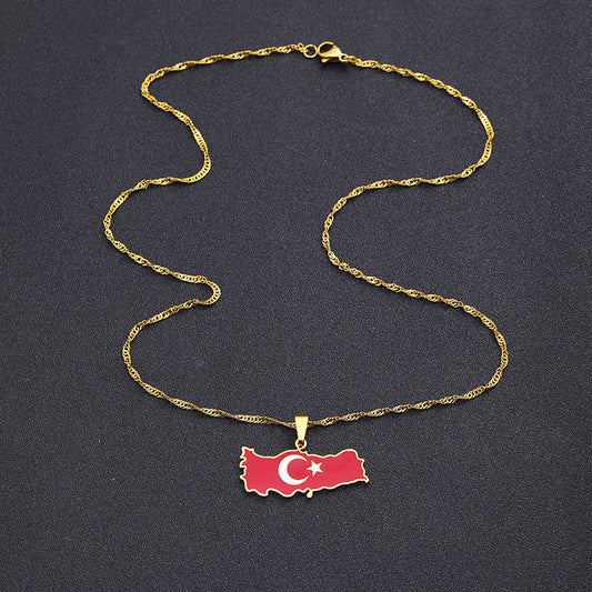 âšđčđ· Collier ChaĂźne + Pendentif Turquie â Acier Inoxydable aux Couleurs du Drapeau