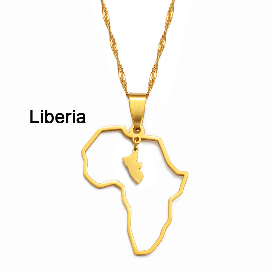✨🌍 Collier Chaîne en Acier Inoxydable – Pendentif Carte d’Afrique avec Pays Ghana,Nigeria,Congo,Zimbabwe,Liberia,Kenya,Angola,Jamaique,Ethiopie