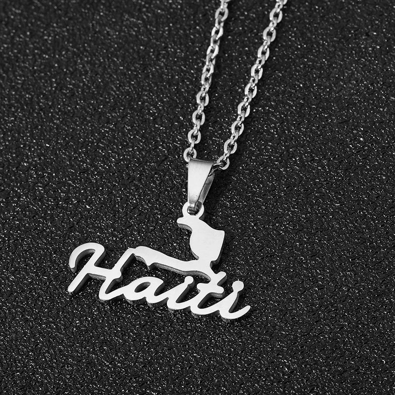 ✨ Collier + Pendentif Haïti en Acier Inoxydable