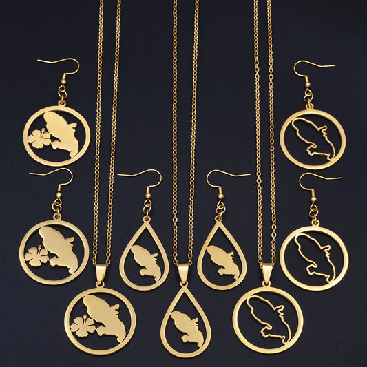 🇲🇶✨ Ensemble Collier & Boucles d’Oreilles – Carte de la Martinique & Fleurs en Acier inoxydable • Finition Or ou Argent