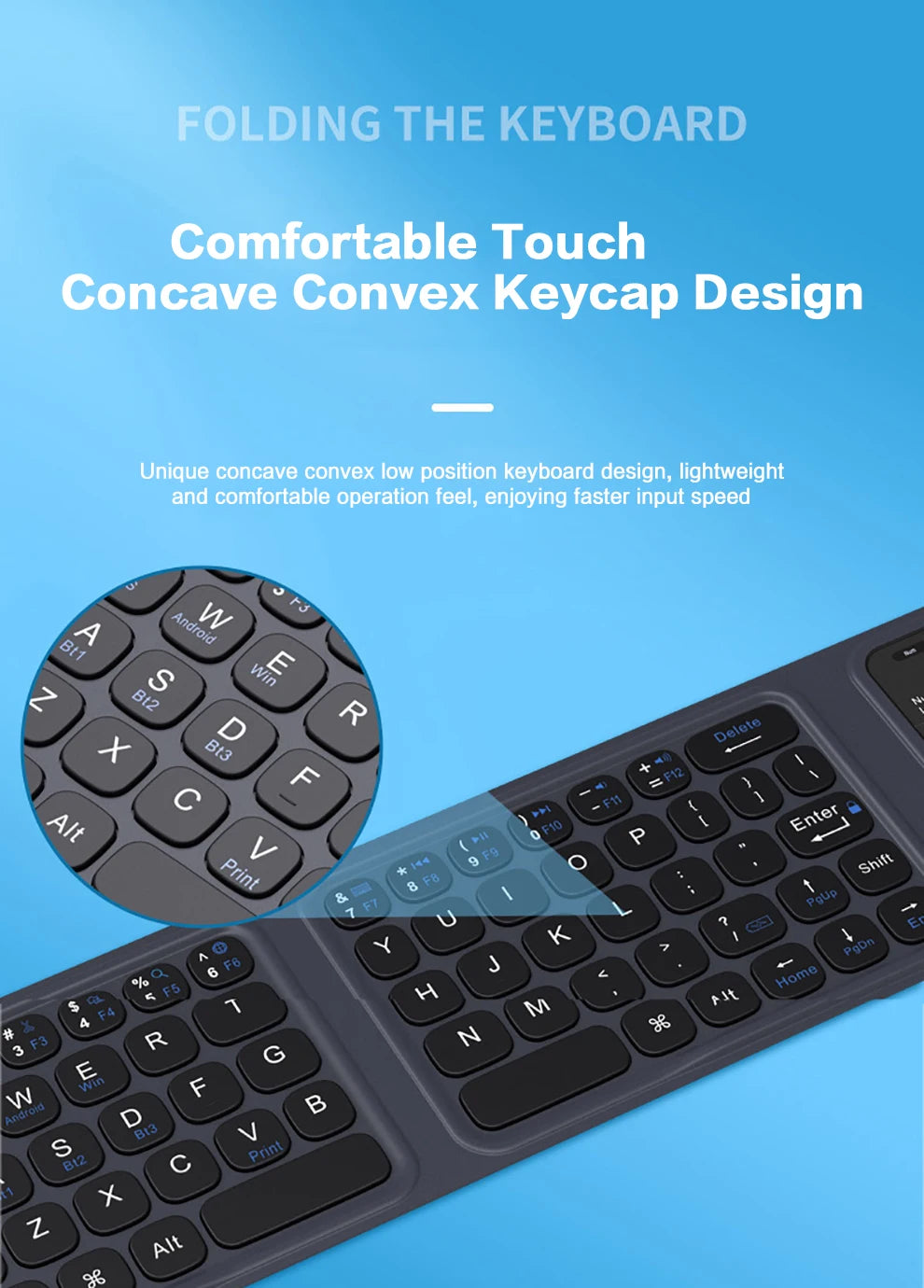 ⌨️ Clavier Sans Fil Pliant à Trois Volets Bluetooth • Pavé tactile & numérique • Ultra portable