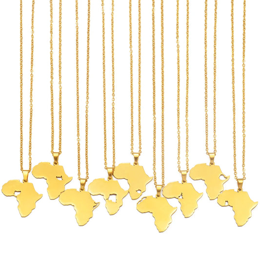 âšđ Collier ChaĂźne en Acier Inoxydable â Pendentif Carte dâAfrique avec Pays