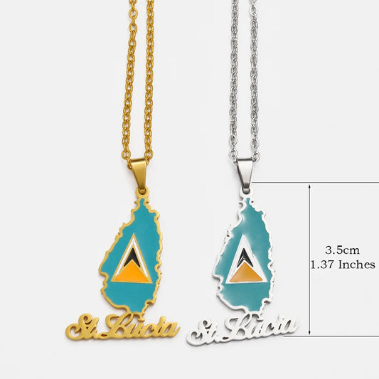 âš Collier + Pendentif Sainte Lucie en Acier Inox au couleurs du drapeau