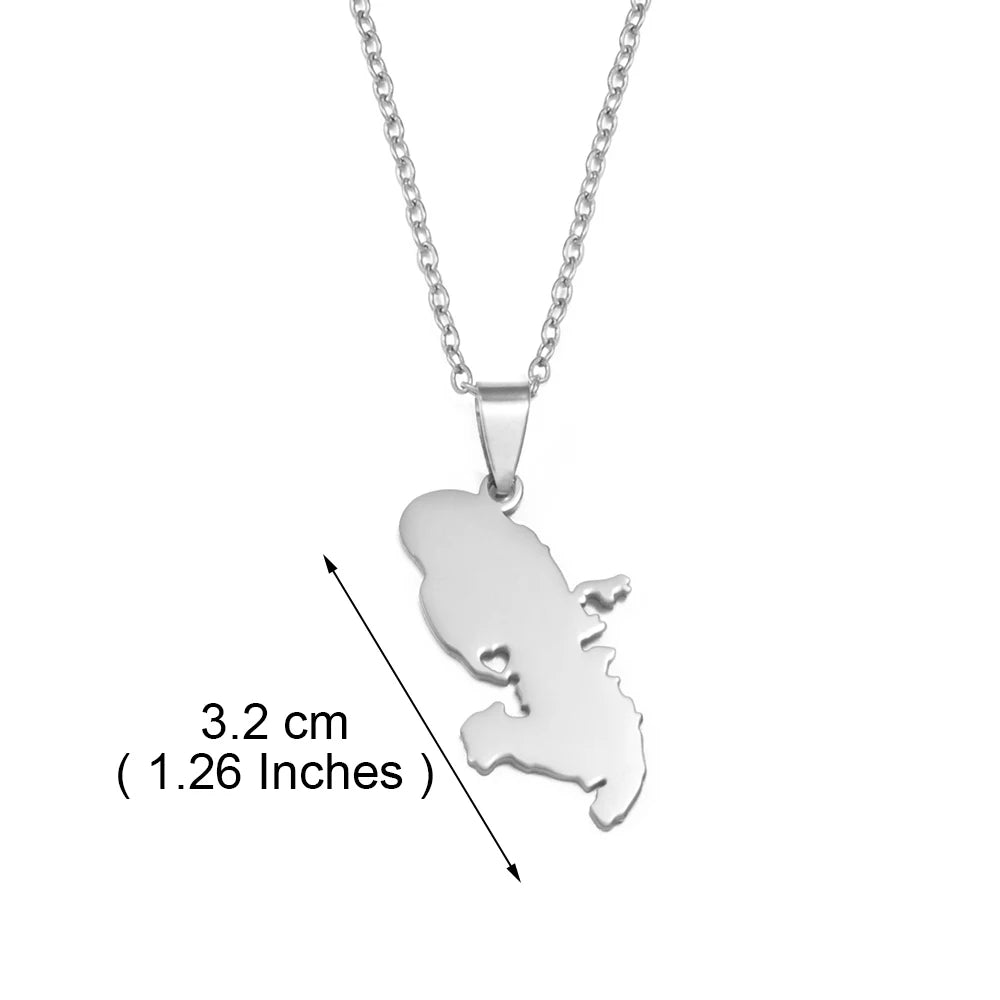 âšđČđ¶ Collier ChaĂźne en Acier Inoxydable â Pendentif Carte de la Martinique avec CĆur