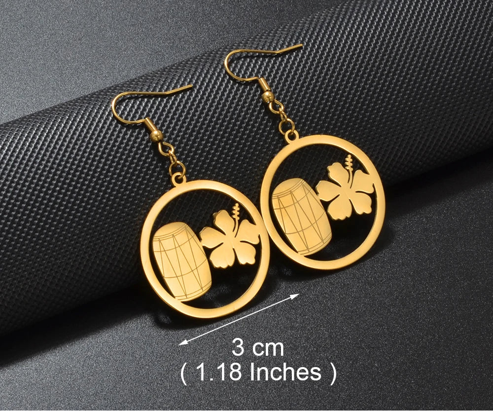✨ Boucles d’Oreilles en Acier Inoxydable – Carte de la Guadeloupe & Tambour