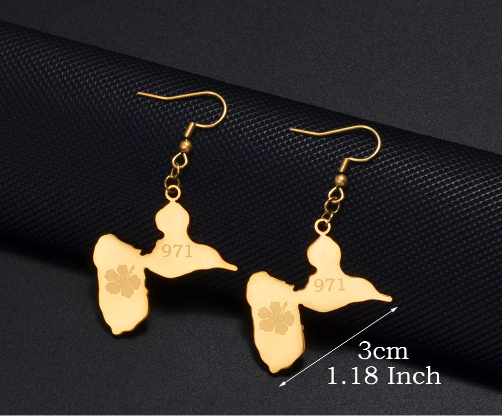 ✨ Boucles d’Oreilles en Acier Inoxydable – Carte de la Guadeloupe