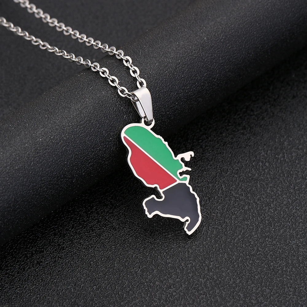 ✨🇲🇶 Collier + Pendentif Martinique en Acier Inox au Couleurs du Drapeau