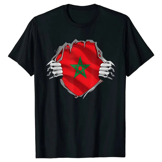 đđČđŠ T-Shirt Noir â Drapeau du Maroc Multistyle