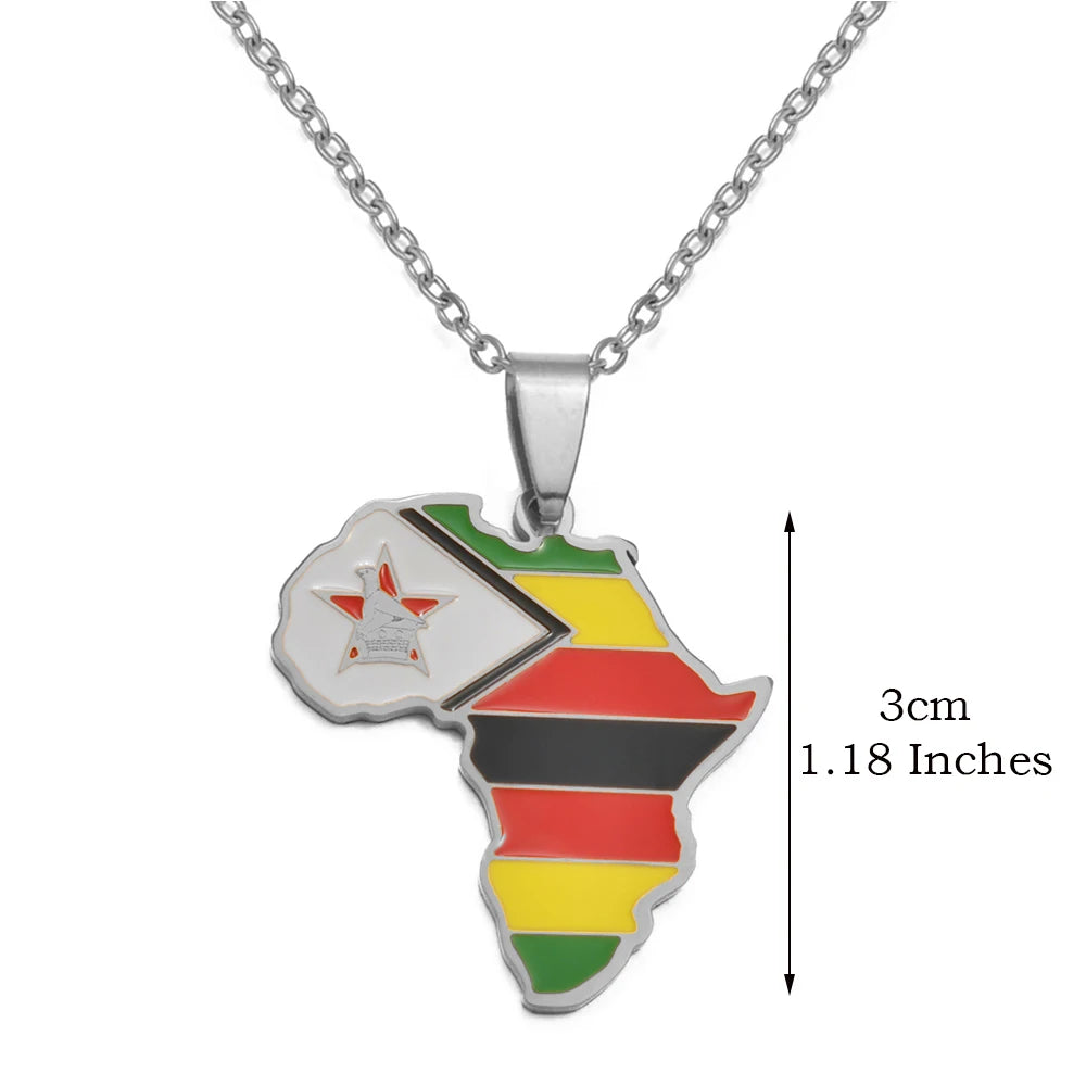 🌍 1. Collier + pendentif carte de l’Afrique au couleurs des drapeaux des pays Africains en Acier Inoxydable
