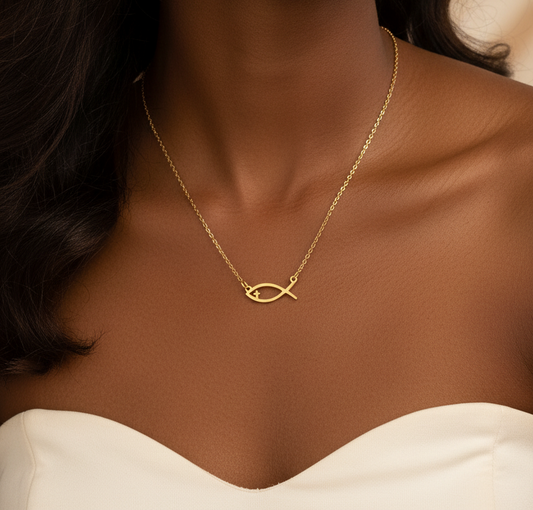✝️✨ Collier Chaîne + Pendentif Poisson Chrétien en Acier Inoxydable avec mini croix