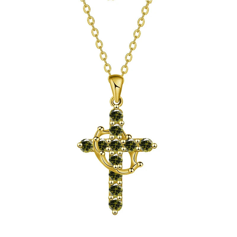 ✝️✨ Collier Chaîne Croix en Zircon – Couronne Rotative en acier inoxydable