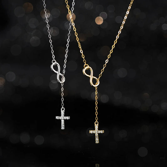 ✨✝️ Collier Chaîne + mini Pendentif Croix Diamant – Acier Inoxydable