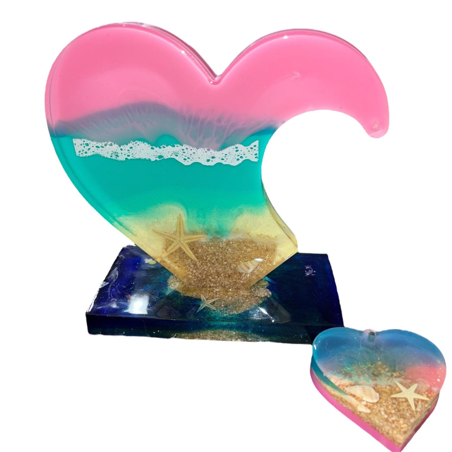 Double coeur sur socle en résine (1 pcs)
