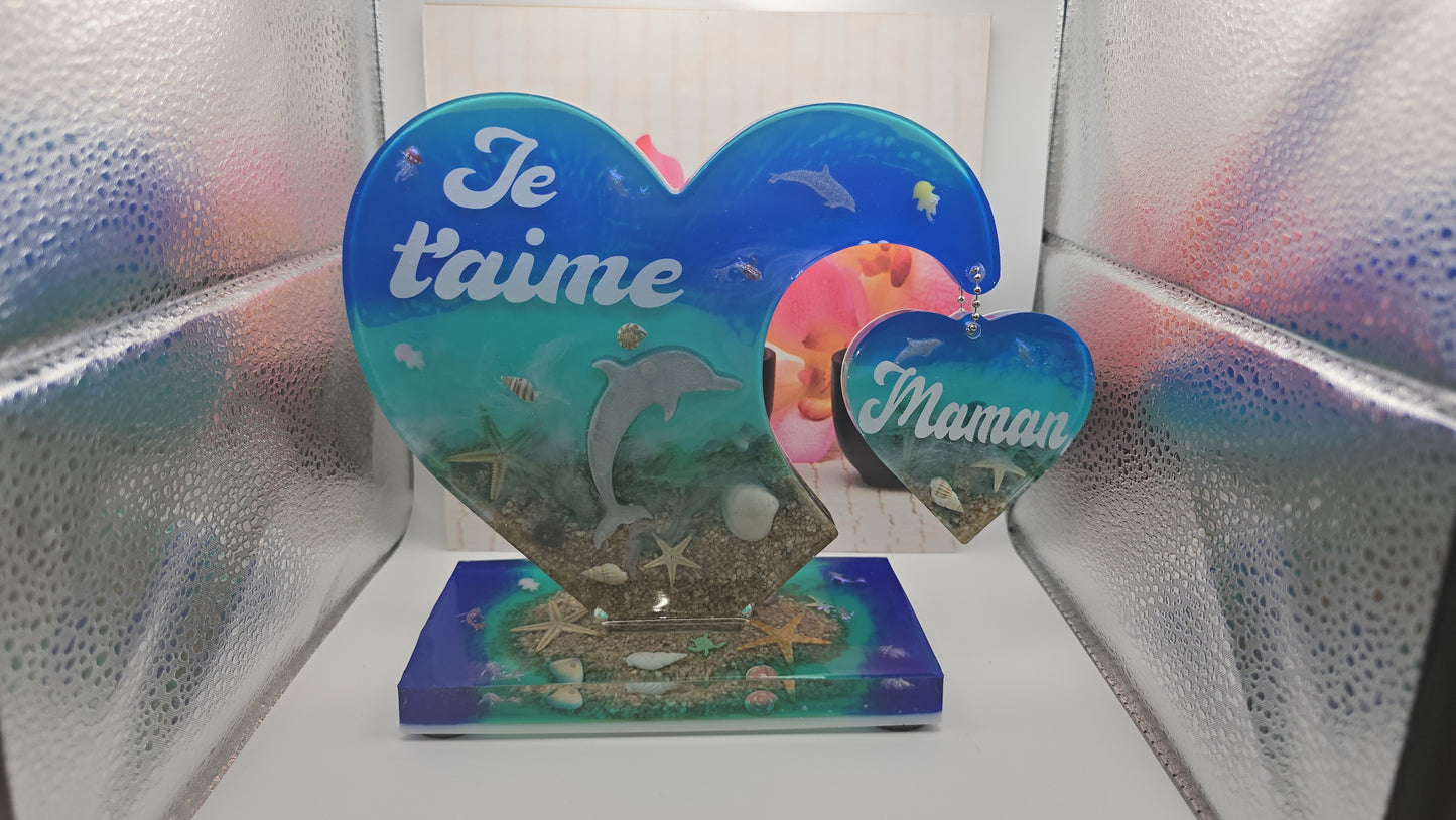 Double coeur sur socle en résine (1 pcs)
