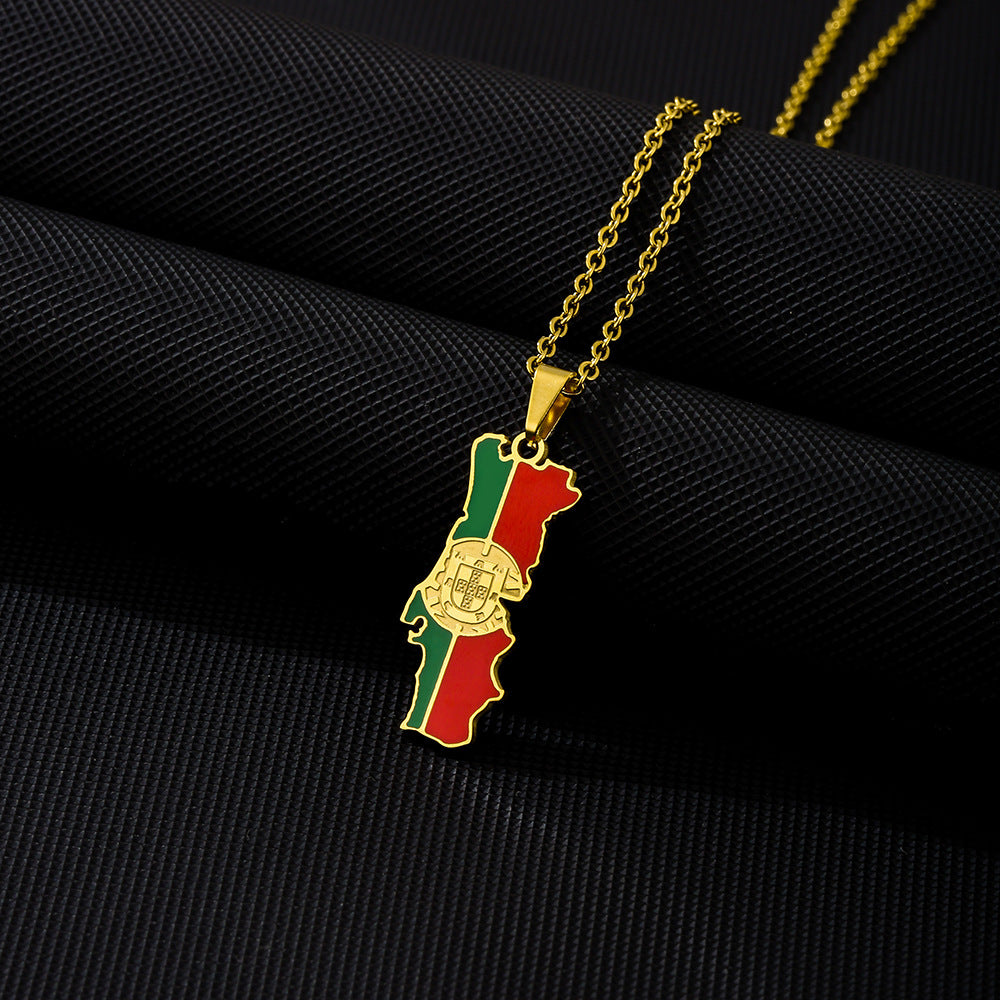 ✨🇵🇹 Collier Chaîne + Pendentif Portugal – Acier Inoxydable aux Couleurs du Drapeau