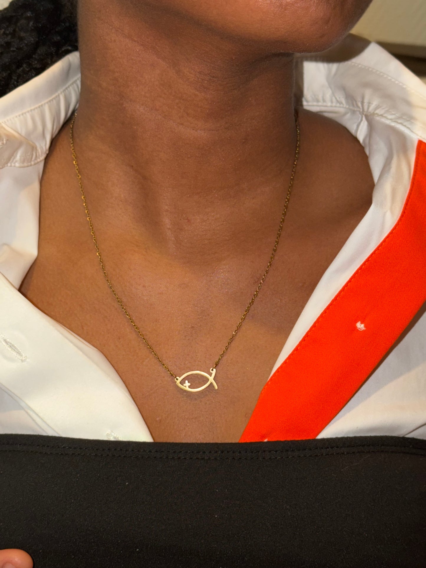 ✝️✨ Collier Chaîne + Pendentif Poisson Chrétien en Acier Inoxydable avec mini croix