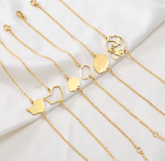✨⛓️ Bracelet, chaine de cheville ou collier en Acier Inoxydable rond – Carte de la Guadeloupe