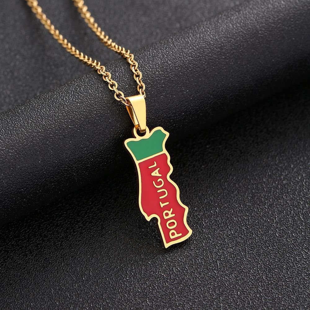 ✨🇵🇹 Collier Chaîne + Pendentif Portugal – Acier Inoxydable aux Couleurs du Drapeau