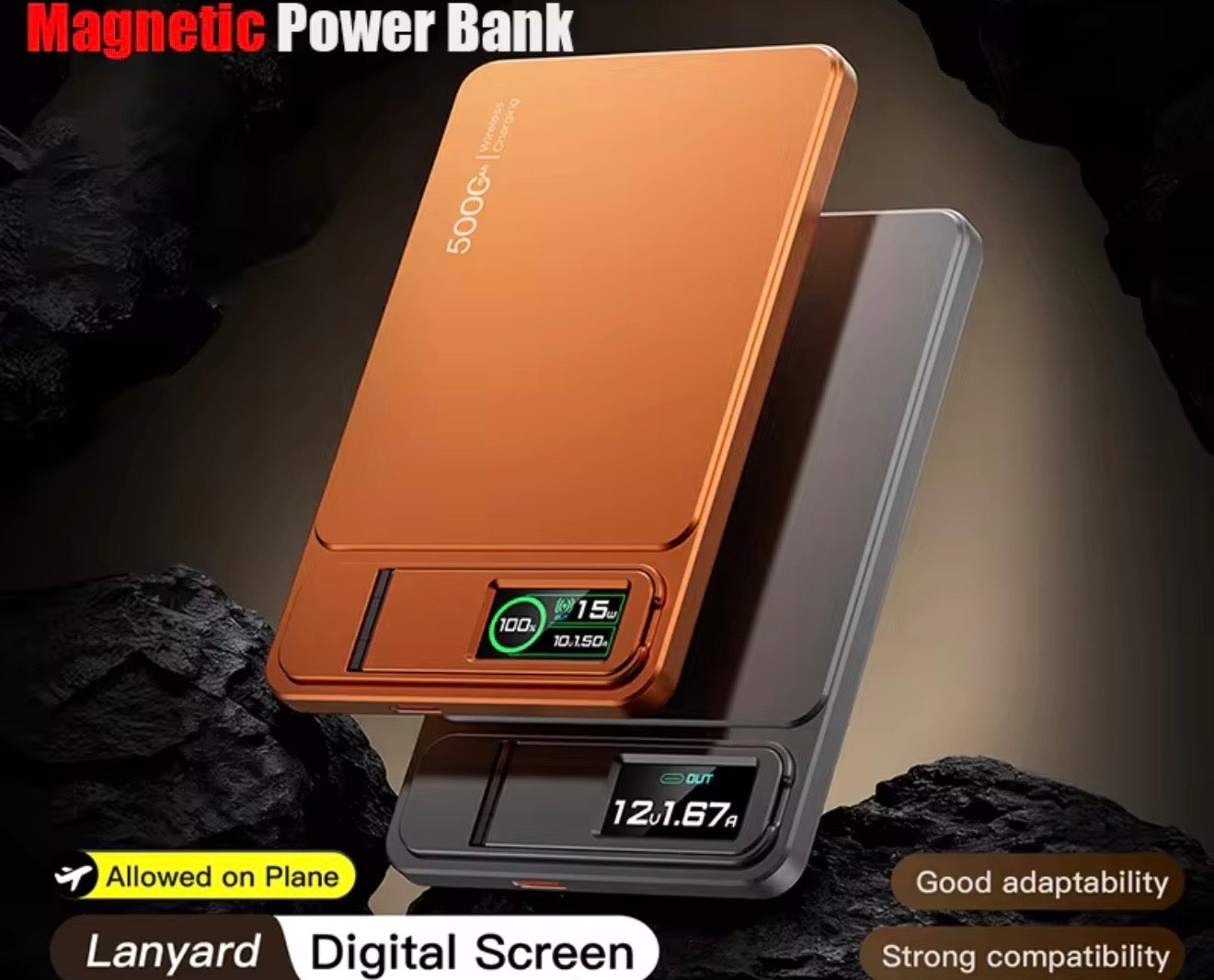 🔋📱 Chargeur Externe Sans Fil MagSafe 3 en 1 – Charge Rapide avec Écran TFT