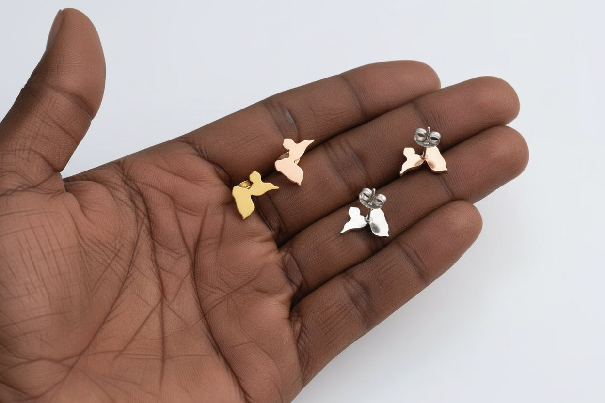 ✨ Boucles d’Oreilles en Acier Inoxydable – Carte de la Guadeloupe, Martinique 🇲🇶, Guyane 🇬🇫 & Réunion 🇷🇪