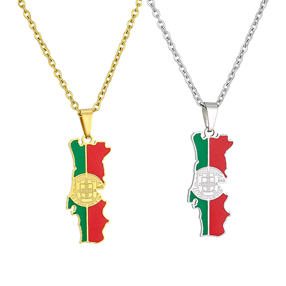 ✨🇵🇹 Collier Chaîne + Pendentif Portugal – Acier Inoxydable aux Couleurs du Drapeau