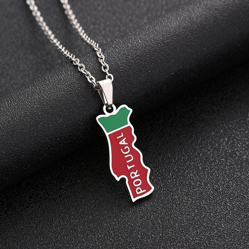 ✨🇵🇹 Collier Chaîne + Pendentif Portugal – Acier Inoxydable aux Couleurs du Drapeau