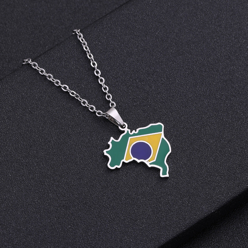 ✨🇧🇷 Collier Chaîne + Pendentif Brésil – Acier Inoxydable aux Couleurs du Drapeau