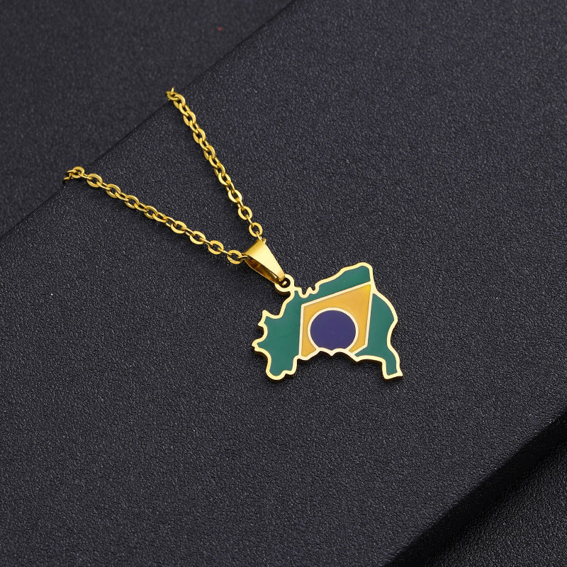 ✨🇧🇷 Collier Chaîne + Pendentif Brésil – Acier Inoxydable aux Couleurs du Drapeau