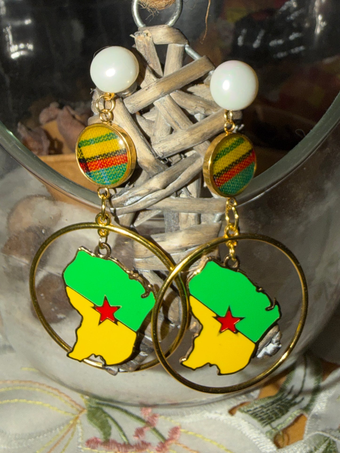 🌺 Boucles d’Oreilles madras «MADRÉLYA» Antilles/Guyane