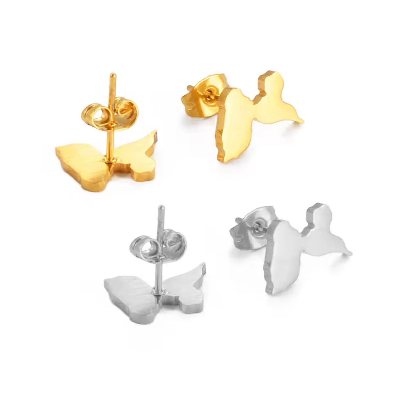 ✨ Boucles d’Oreilles en Acier Inoxydable – Carte de la Guadeloupe, Martinique 🇲🇶, Guyane 🇬🇫 & Réunion 🇷🇪