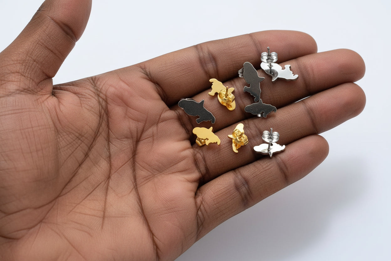 ✨ Boucles d’Oreilles en Acier Inoxydable – Carte de la Guadeloupe, Martinique 🇲🇶, Guyane 🇬🇫 & Réunion 🇷🇪