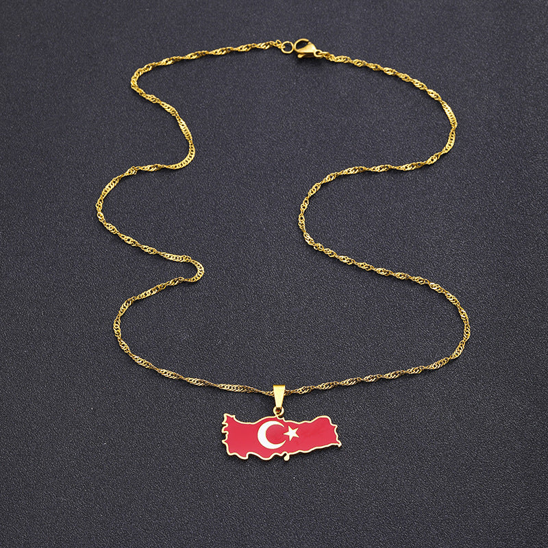 ✨🇹🇷 Collier Chaîne + Pendentif Turquie – Acier Inoxydable aux Couleurs du Drapeau