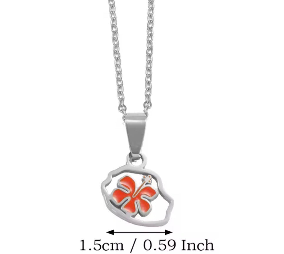 ✨ Collier + Pendentif des outres-mers 🇲🇶🇬🇫🇷🇪 hibiscus en Acier Inox