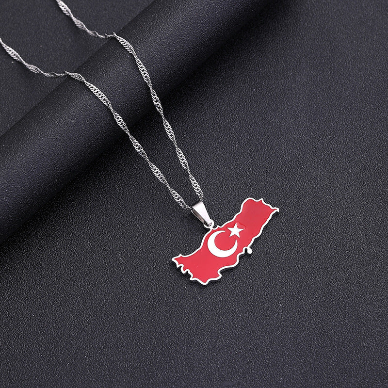 ✨🇹🇷 Collier Chaîne + Pendentif Turquie – Acier Inoxydable aux Couleurs du Drapeau
