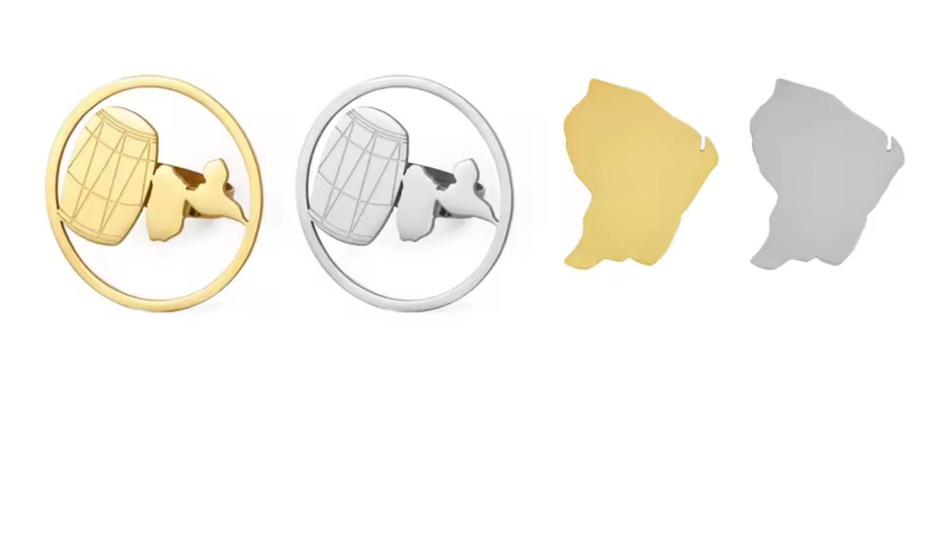 💍✨ Grande Bague Ronde en Acier Inox ajustable – Carte de la Guadeloupe & Madagascar 🇲🇬