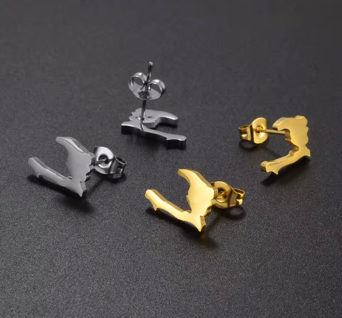 ✨ Boucles d’Oreilles en Acier Inoxydable – Carte de la Guadeloupe, Martinique 🇲🇶, Guyane 🇬🇫 & Réunion 🇷🇪