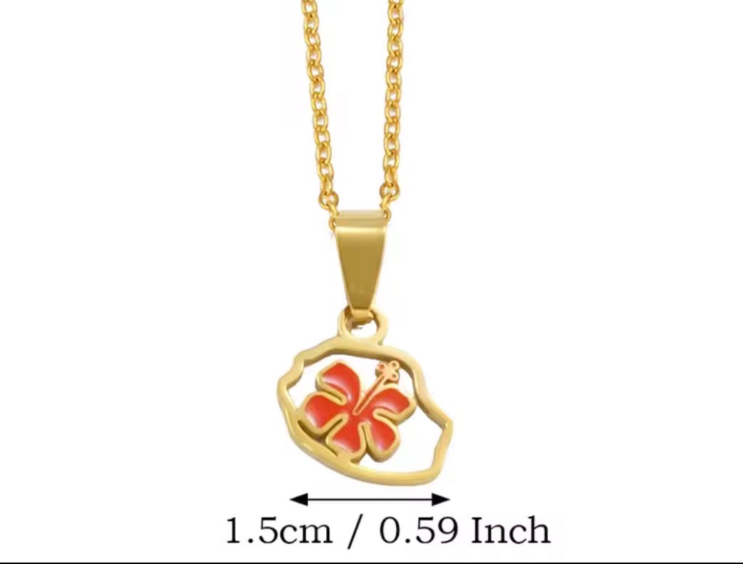 ✨ Collier + Pendentif des outres-mers 🇲🇶🇬🇫🇷🇪 hibiscus en Acier Inox