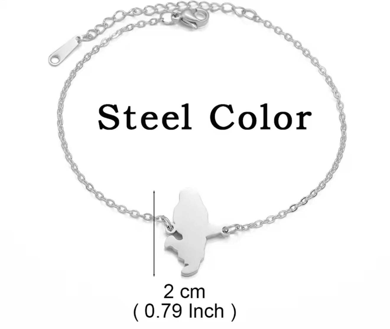 ✨⛓️ Bracelet, chaine de cheville ou collier en Acier Inoxydable rond – Carte de la Guadeloupe