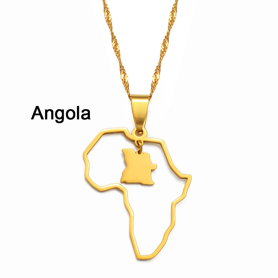 ✨🌍 Collier Chaîne en Acier Inoxydable – Pendentif Carte d’Afrique avec Pays Ghana,Nigeria,Congo,Zimbabwe,Liberia,Kenya,Angola,Jamaique,Ethiopie
