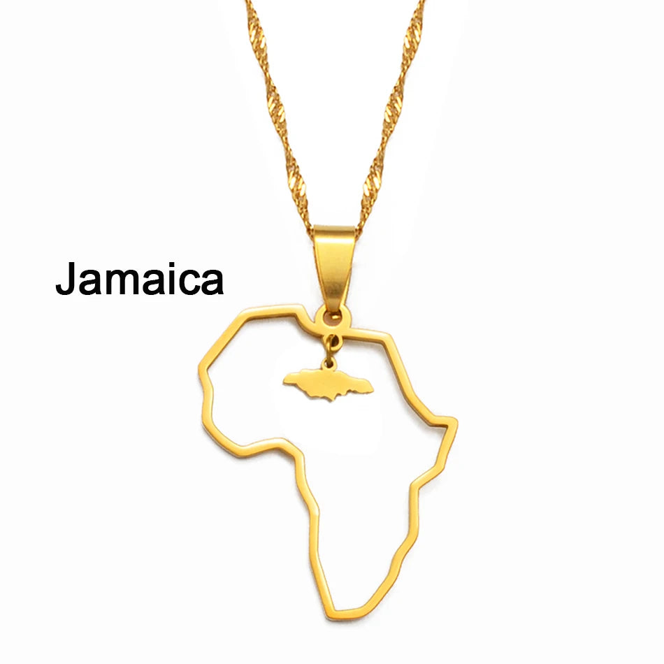 ✨🌍 Collier Chaîne en Acier Inoxydable – Pendentif Carte d’Afrique avec Pays Ghana,Nigeria,Congo,Zimbabwe,Liberia,Kenya,Angola,Jamaique,Ethiopie