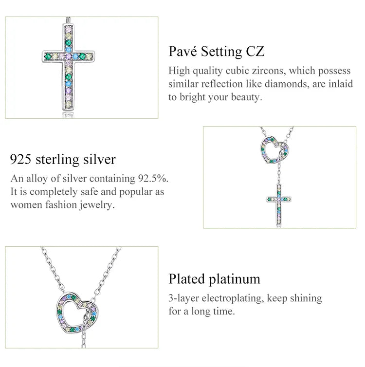 ✨✝️ Collier Chaîne + Pendentif Croix Diamant – Acier Inoxydable Argent
