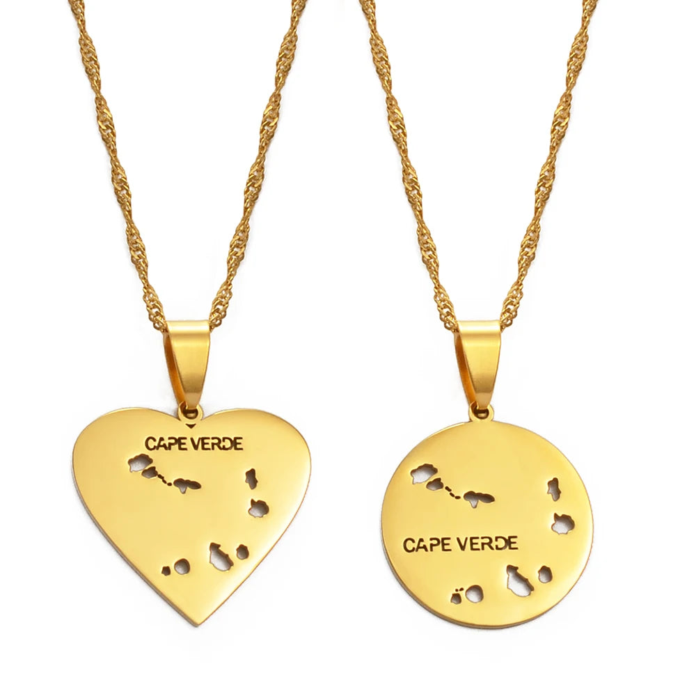 ✨🇨🇻 Collier Chaîne en Acier Inoxydable – Pendentif Cœur ou Rond Îles du Cap-Vert