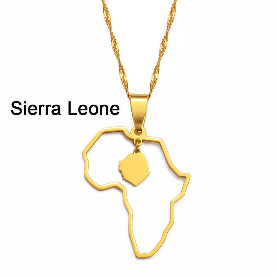 ✨🌍 Collier Chaîne en Acier Inoxydable – Pendentif Carte d’Afrique avec Pays Ghana,Nigeria,Congo,Zimbabwe,Liberia,Kenya,Angola,Jamaique,Ethiopie