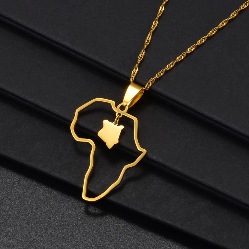 ✨🌍 Collier Chaîne en Acier Inoxydable – Pendentif Carte d’Afrique avec Pays Ghana,Nigeria,Congo,Zimbabwe,Liberia,Kenya,Angola,Jamaique,Ethiopie