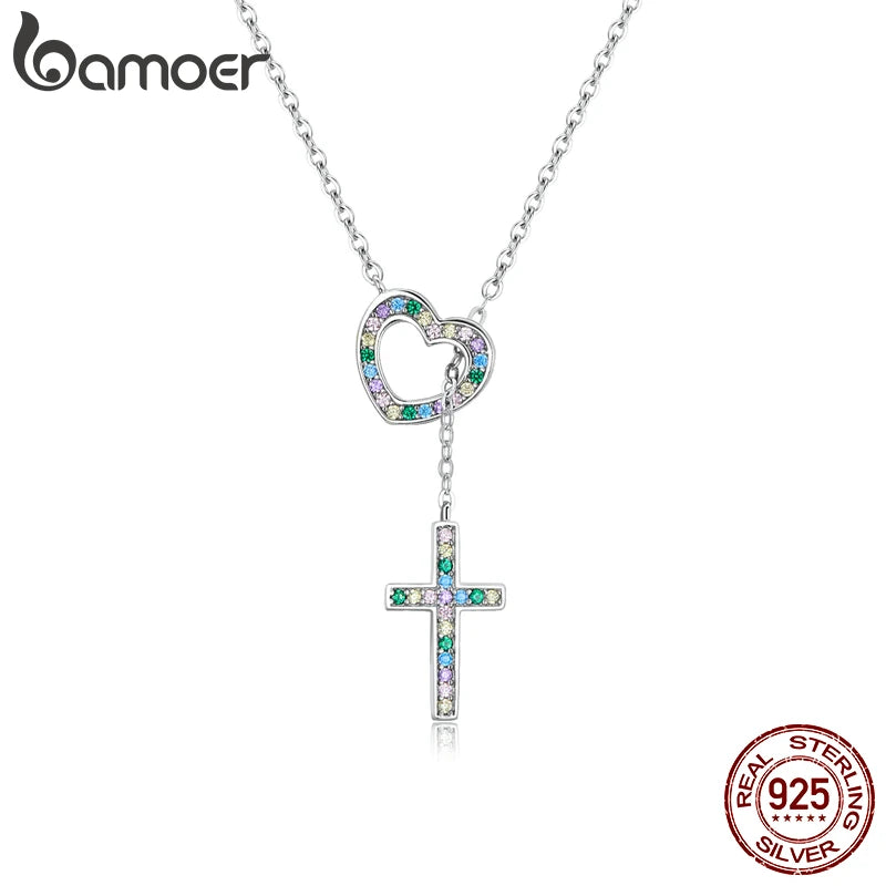 ✨✝️ Collier Chaîne + Pendentif Croix Diamant – Acier Inoxydable Argent