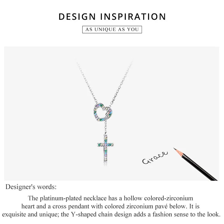 ✨✝️ Collier Chaîne + Pendentif Croix Diamant – Acier Inoxydable Argent