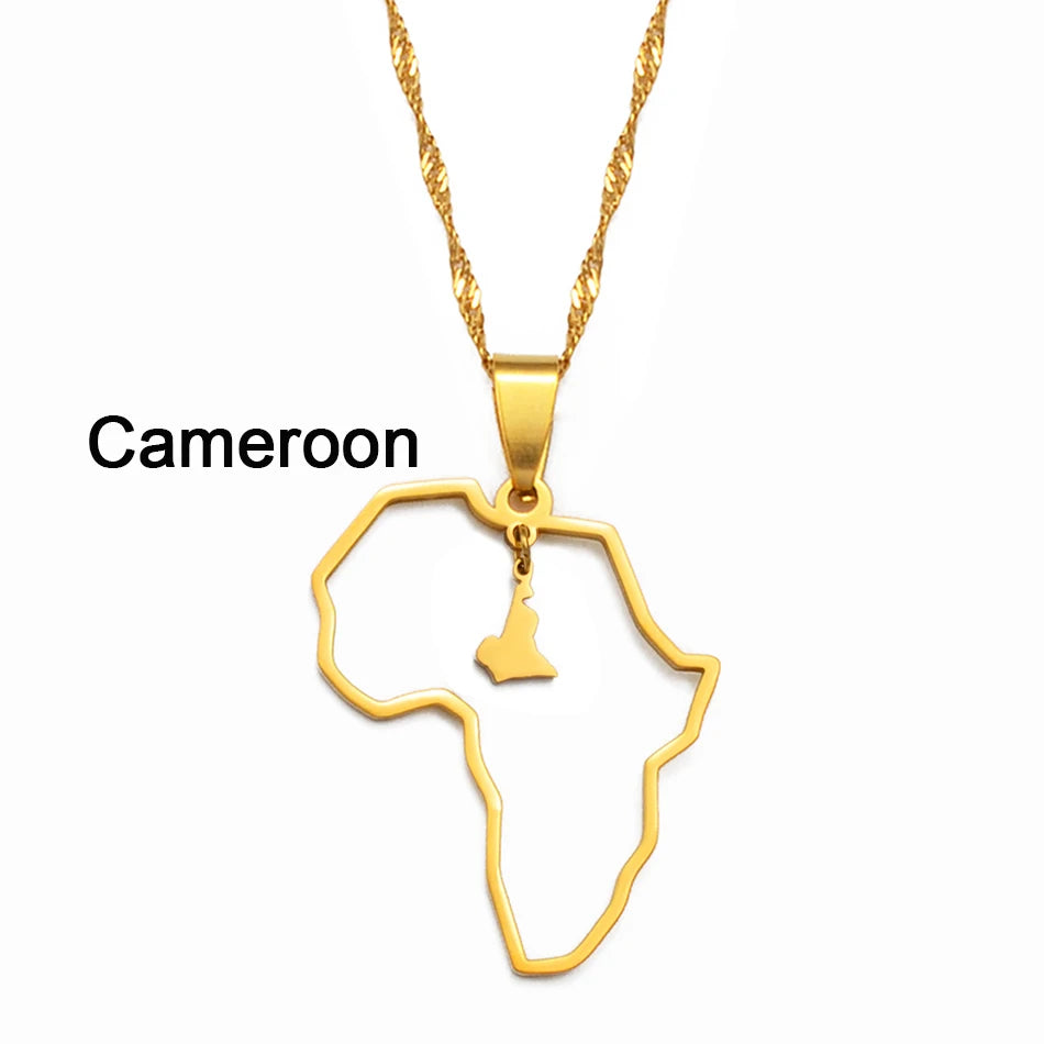 ✨🌍 Collier Chaîne en Acier Inoxydable – Pendentif Carte d’Afrique avec Pays Ghana,Nigeria,Congo,Zimbabwe,Liberia,Kenya,Angola,Jamaique,Ethiopie
