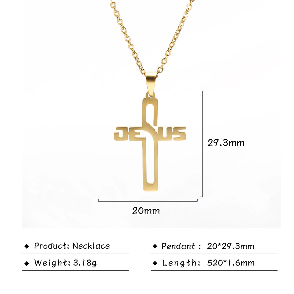 ✨ Collier avec Pendentif Croix Jésus en Acier Inoxydable